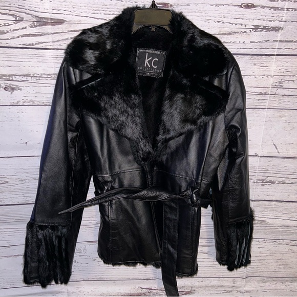 Women's Black Faux Fur Leather Jacket - Picture 1 of 3